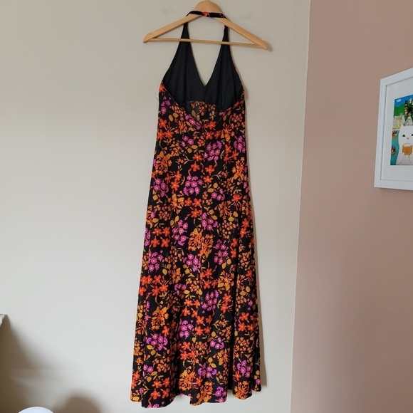Vintage 60s Flower Power Floral Print Halter Long Maxi Dress with Matching Bag - Picture 2 of 10